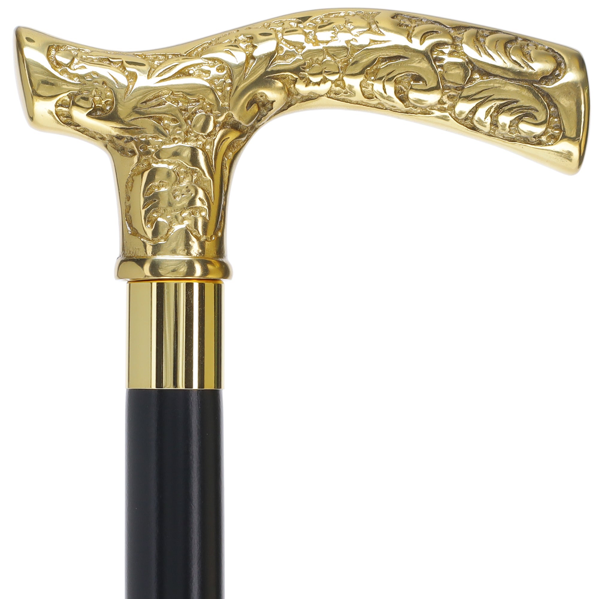 Scratch and Dent Brass Fritz Handle Walking Cane w/ Ash Shaft and Aluminum Gold Collar V2256 Cheap Sale Best Wholesale