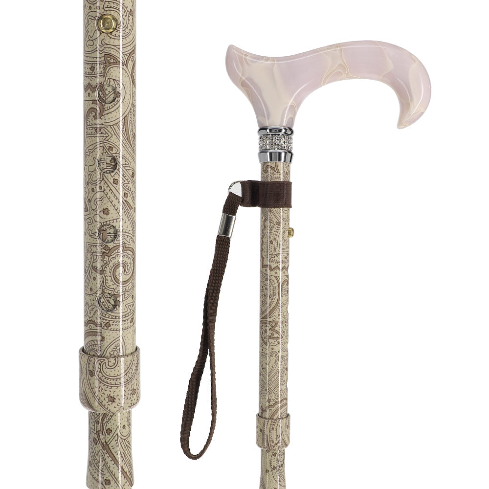 Scratch and Dent Rhinestone Pearlz Designer Folding Cane: Creme Swirl Handle V3373 Free Shipping Reliable