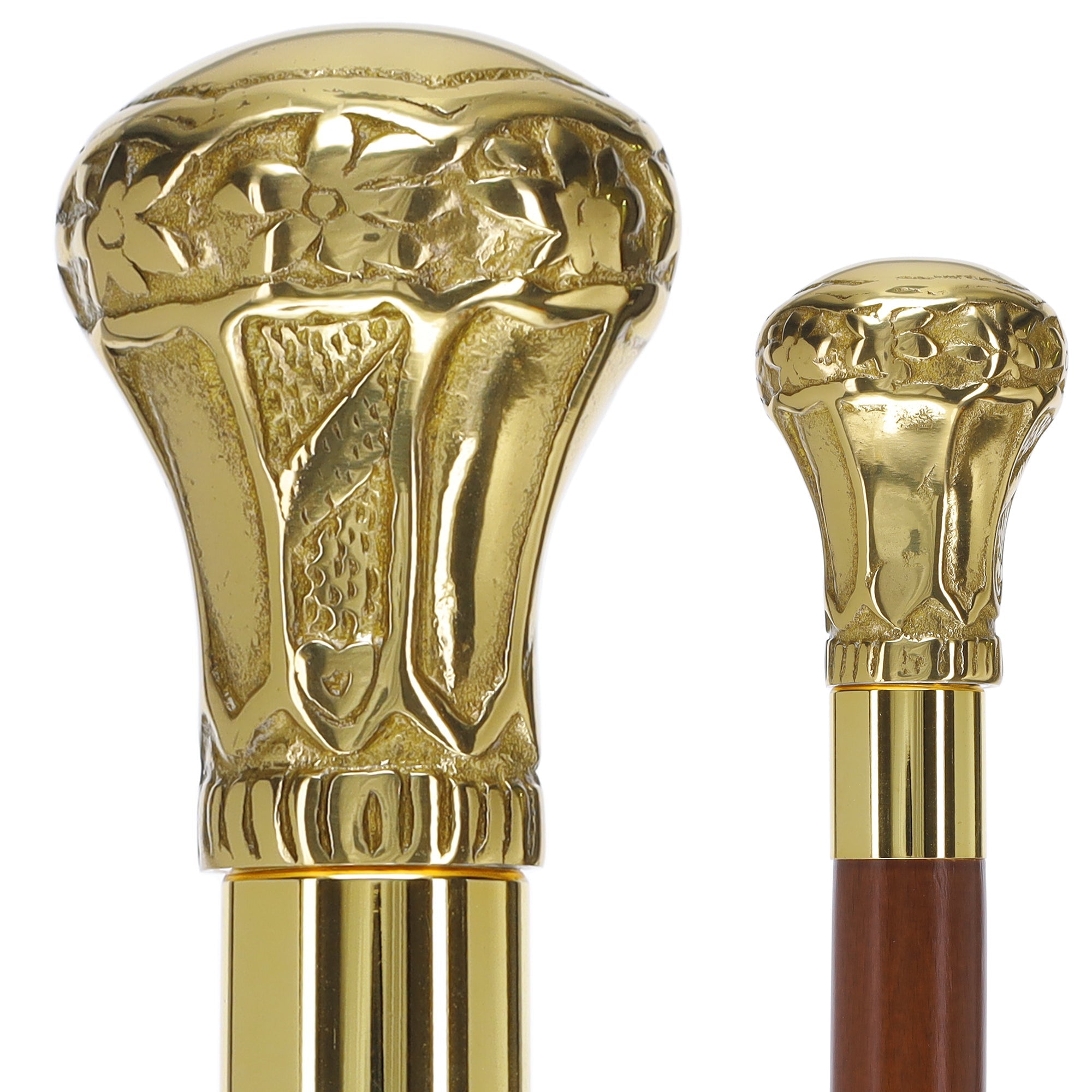 Scratch and Dent Brass Knob Handle Walking Cane w/ Brown Beechwood Shaft and Aluminum Gold Collar V3149 Cheap With Mastercard