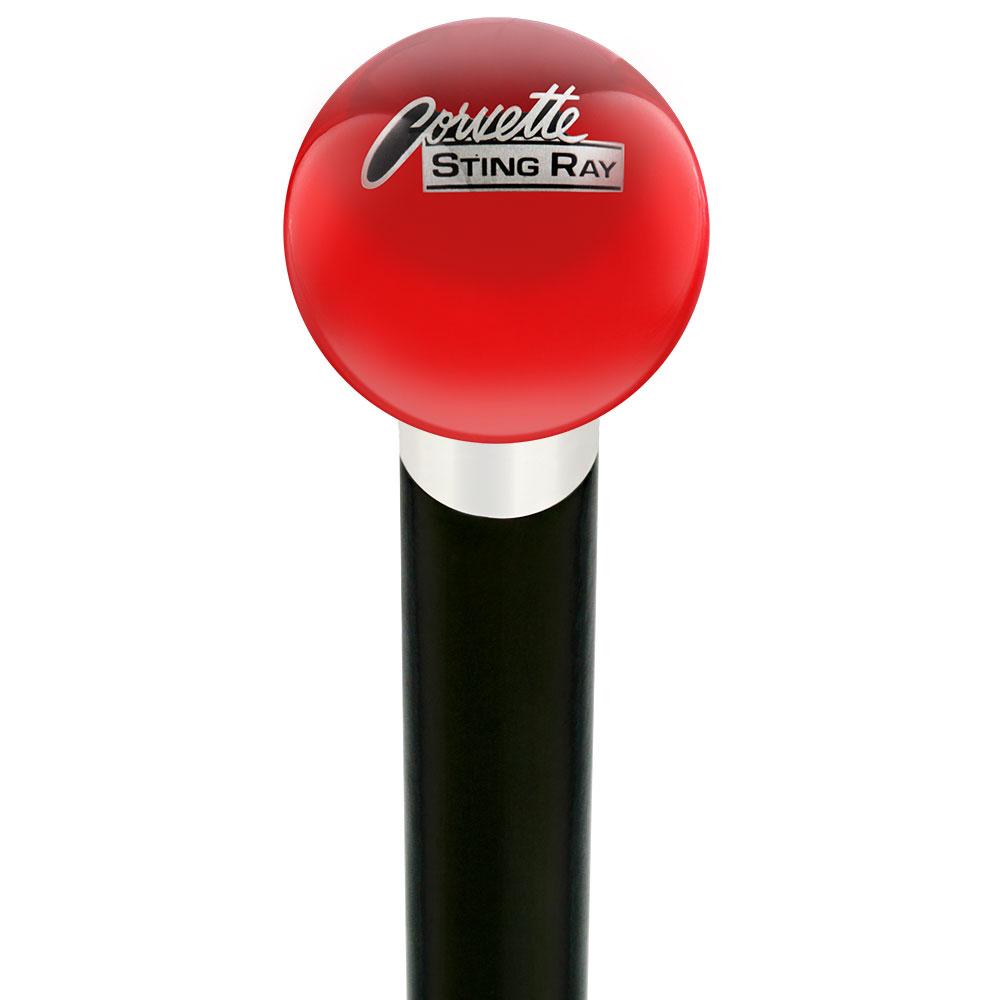 Licensed Corvette Sting Ray Vintage Emblem Red Round Knob Cane w/ Custom Wood Shaft & Collar Buy Cheap Best Sale