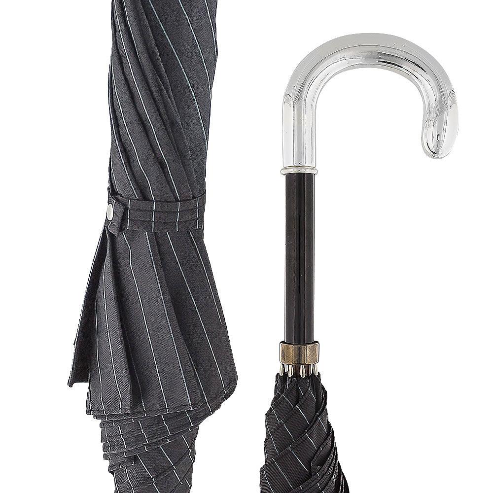 Silver 925r Tourist Handle Black Pinstriped Umbrella Walking Cane Cheap Sale Manchester
