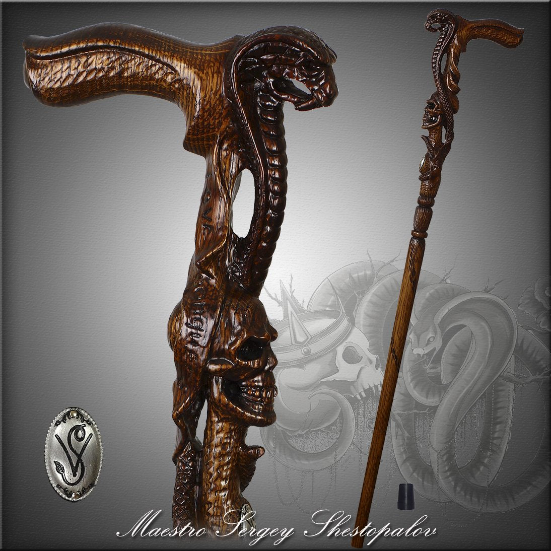 Cobra & Skull Encounter: Intricately Handcarved Artisan Cane Cheap Lowest Pice