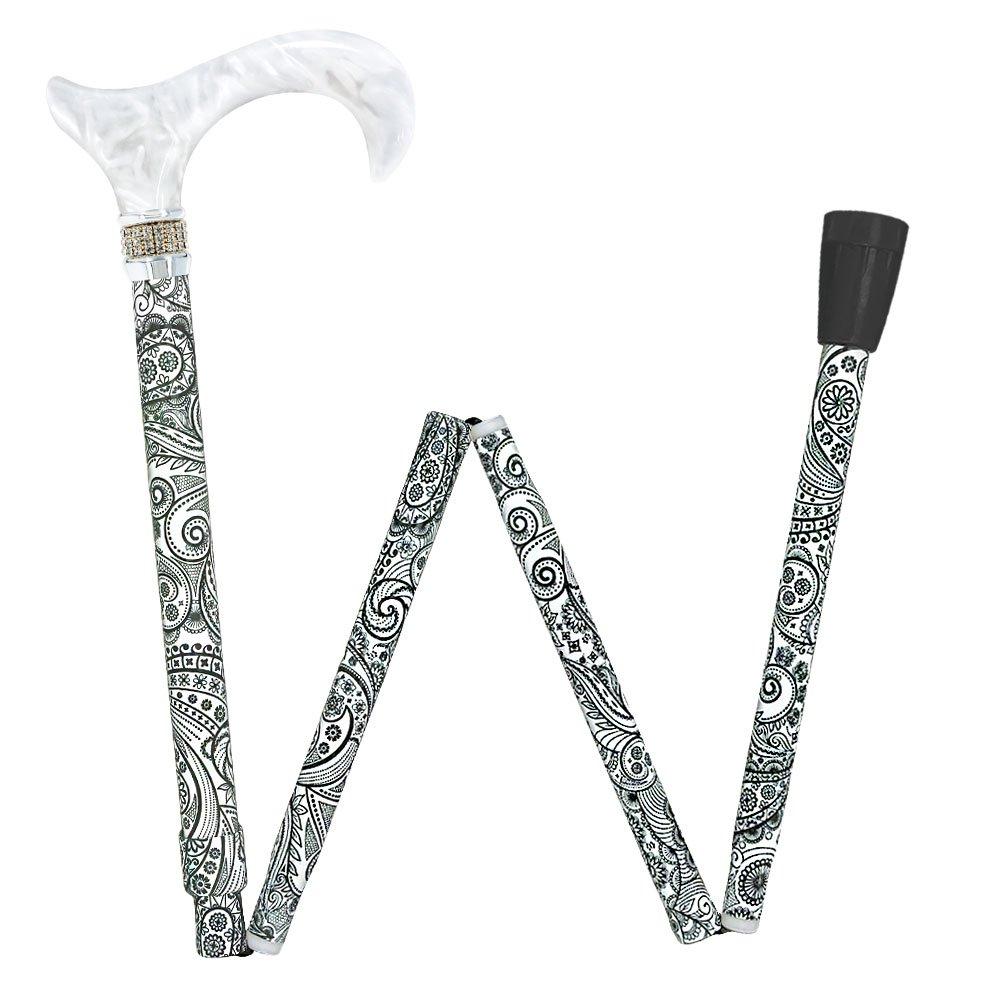 Rhinestone Pearlz Designer Folding Cane: Black & White Majesty New Arrival Cheap Online