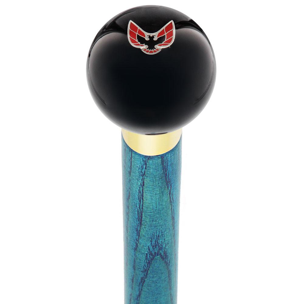 Licensed Firebird Emblem Black Round Knob Cane w/ Custom Color Ash Shaft & Collar Discount Online