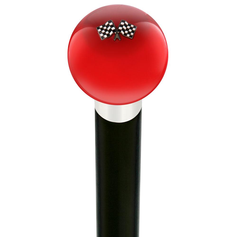 Checkered Racing Flags Red Round Knob Cane w/ Custom Wood Shaft & Collar Discount Fashion Style