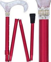 Crimson Daytime Pearlz with Rhinestone Collar and Red Shaft Designer Adjustable Folding Cane Huge Surprise Cheap Online