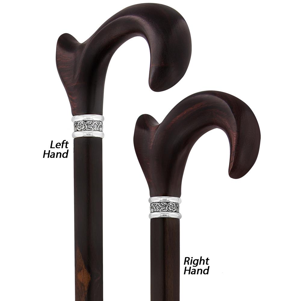 Scratch and Dent Cocobolo Ergonomic Handle Walking Cane With Ebony Shaft and Pewter Rose Collar V3220 Free Shipping Clearance