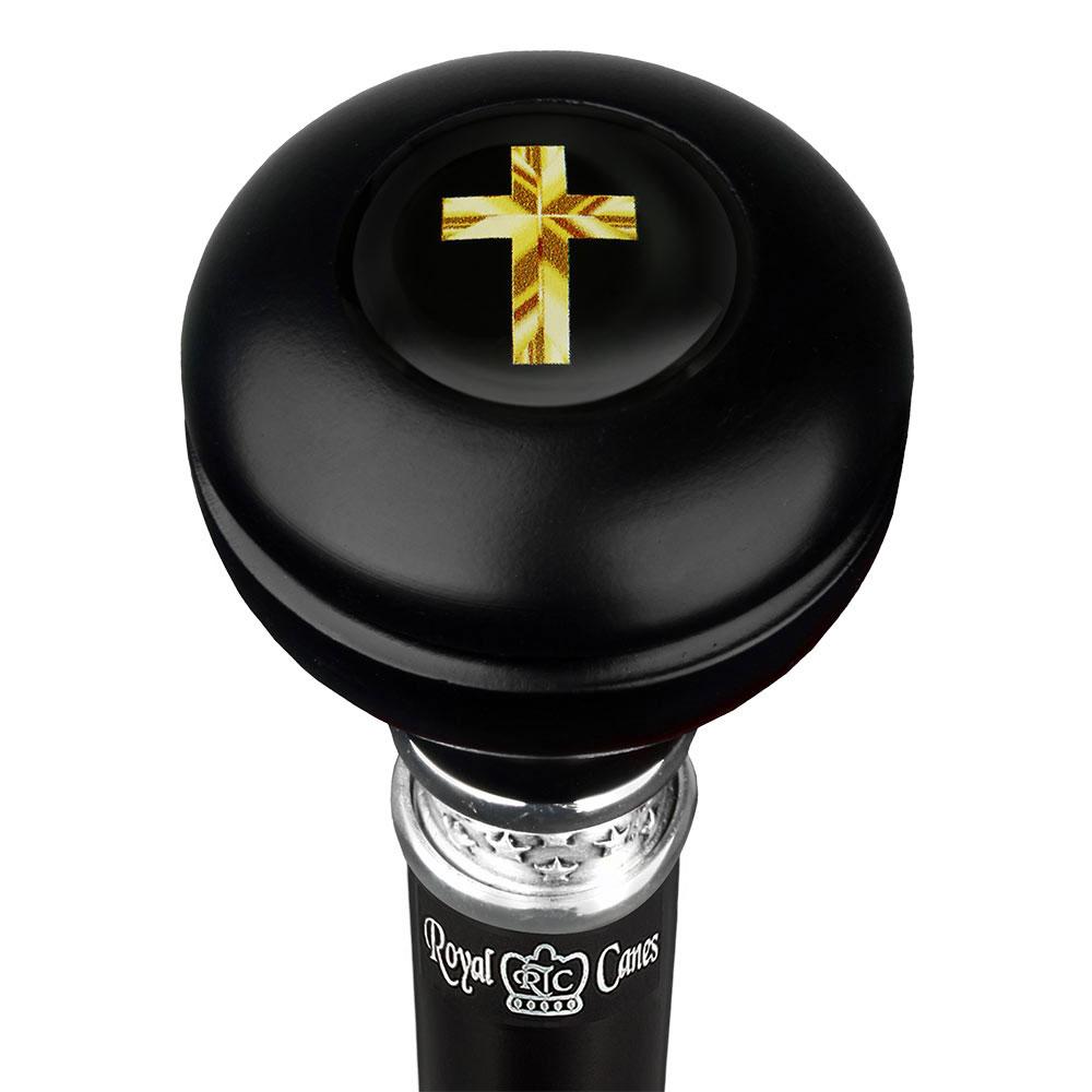 Scratch and Dent Christian Cross Symbol Knob Walking Stick w/ Black Beechwood Shaft & Pewter Collar V2178 Outlet Looking For