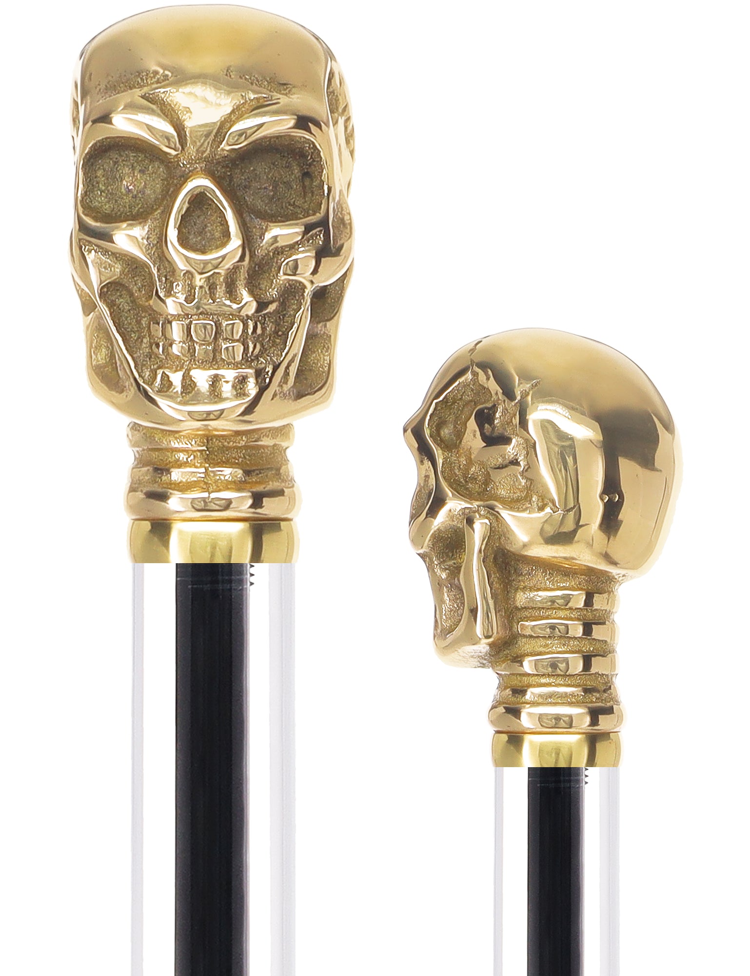 Crystal Elegance Brass Skull Cane with Invisible Acrylic Shaft Options Outlet