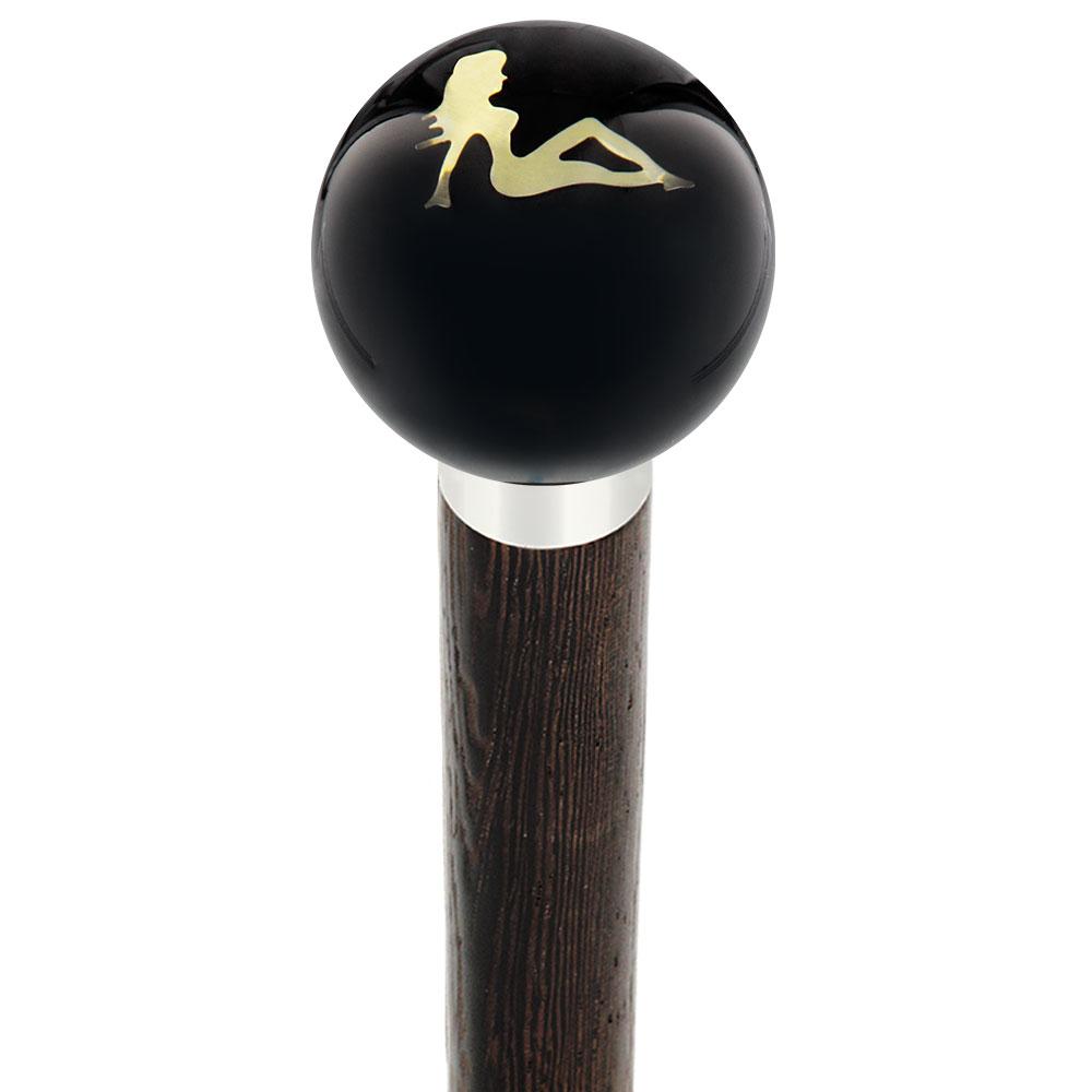 Mudflag Trucker Girl Black Round Knob Cane w/ Custom Wood Shaft & Collar Free Shipping Low Pice