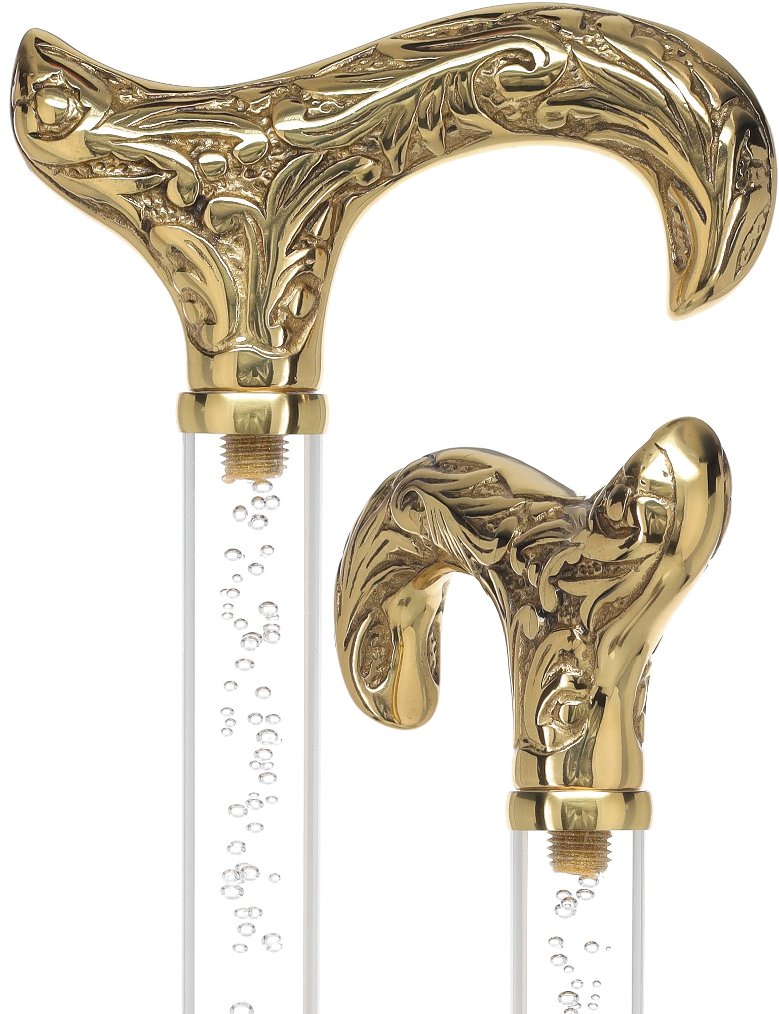 Crystal Elegance Brass Derby Cane with Invisible Acrylic Shaft Options Sale Supply