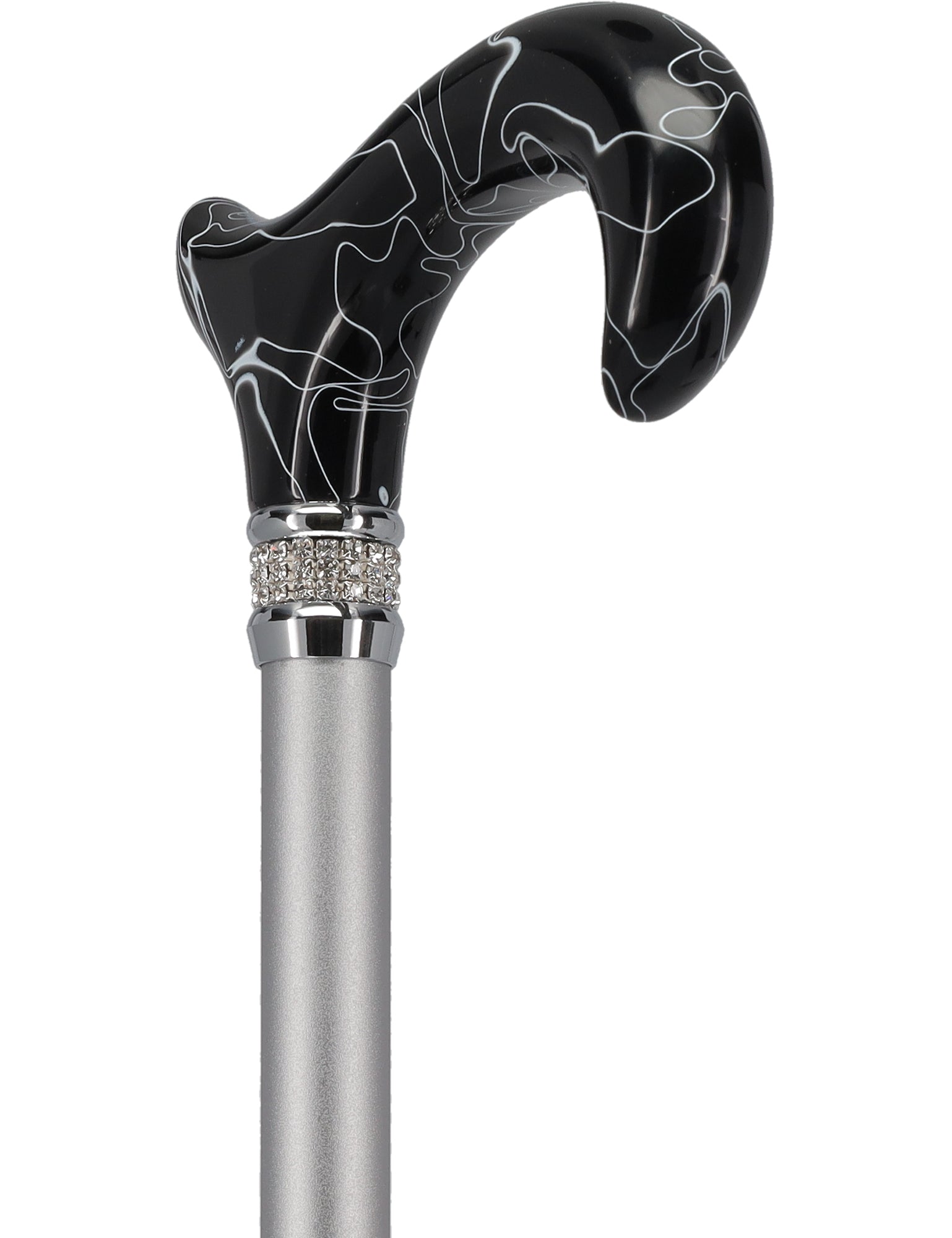 Rhinestone Designer Cane: Black Marble & Platinum Pearlz Pick A Best Sale Online