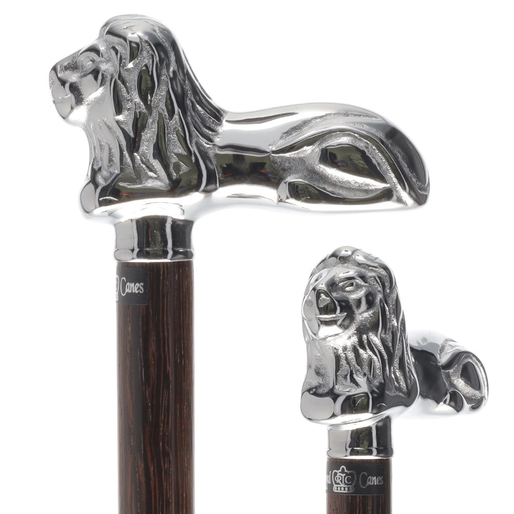 Chrome Lion Handle Walking Cane: Luxury Wenge Wood Shaft Outlet Order