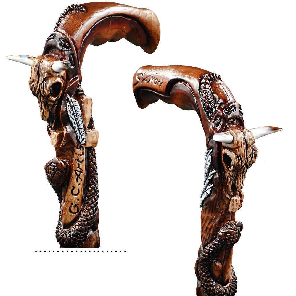 Buffalo Skull Snake: Artisan Intricate Handcarved Wood Cane Discount Professional