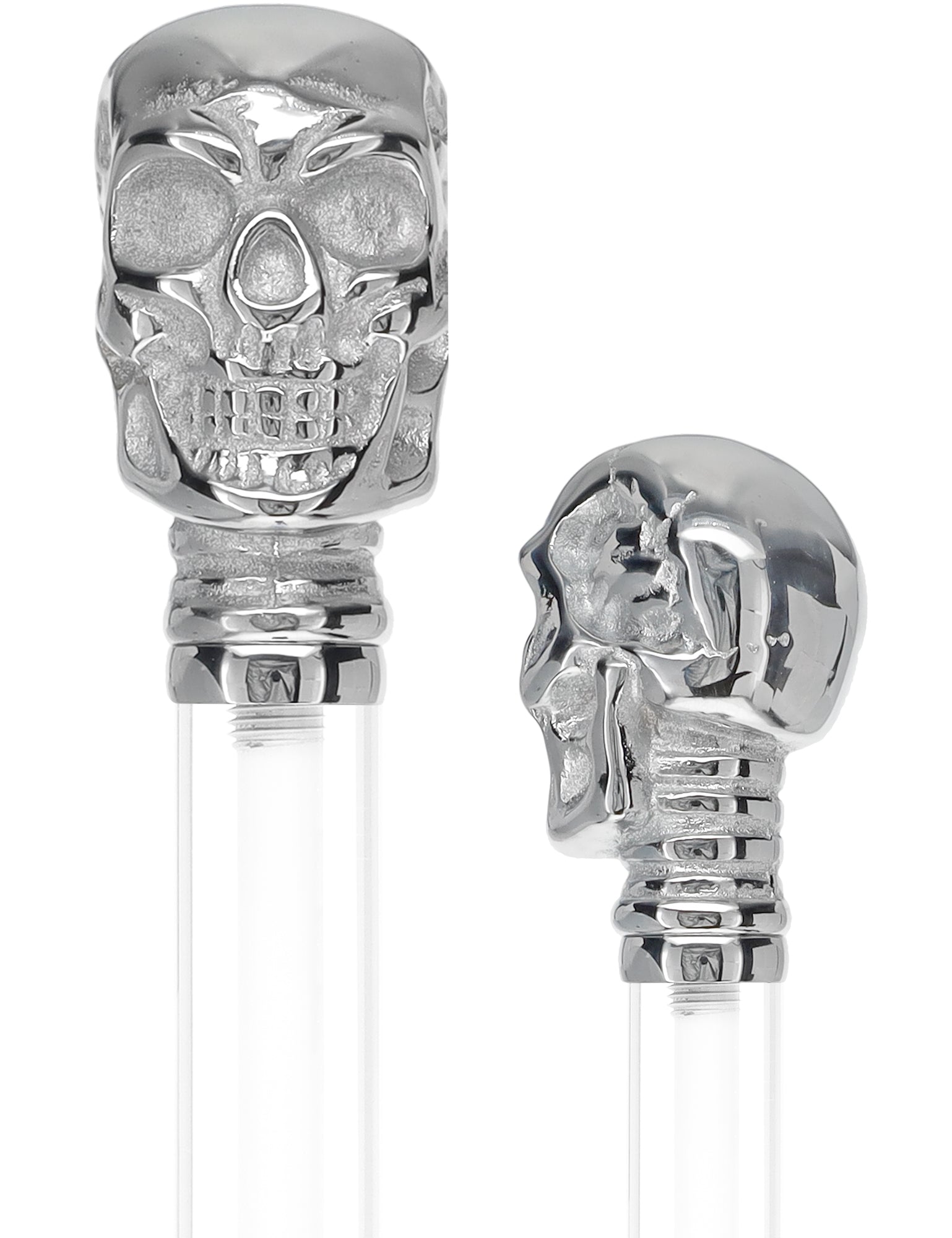 Crystal Elegance Chrome Skull Cane with Invisible Acrylic Shaft Options Free Shipping Perfect