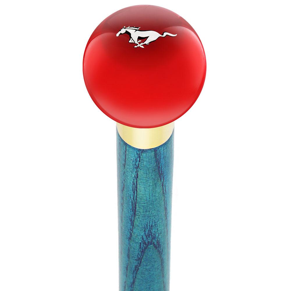 Licensed Mustang Horse Emblem Red Round Knob Cane w/ Custom Color Ash Shaft & Collar Shop Offer Cheap Online