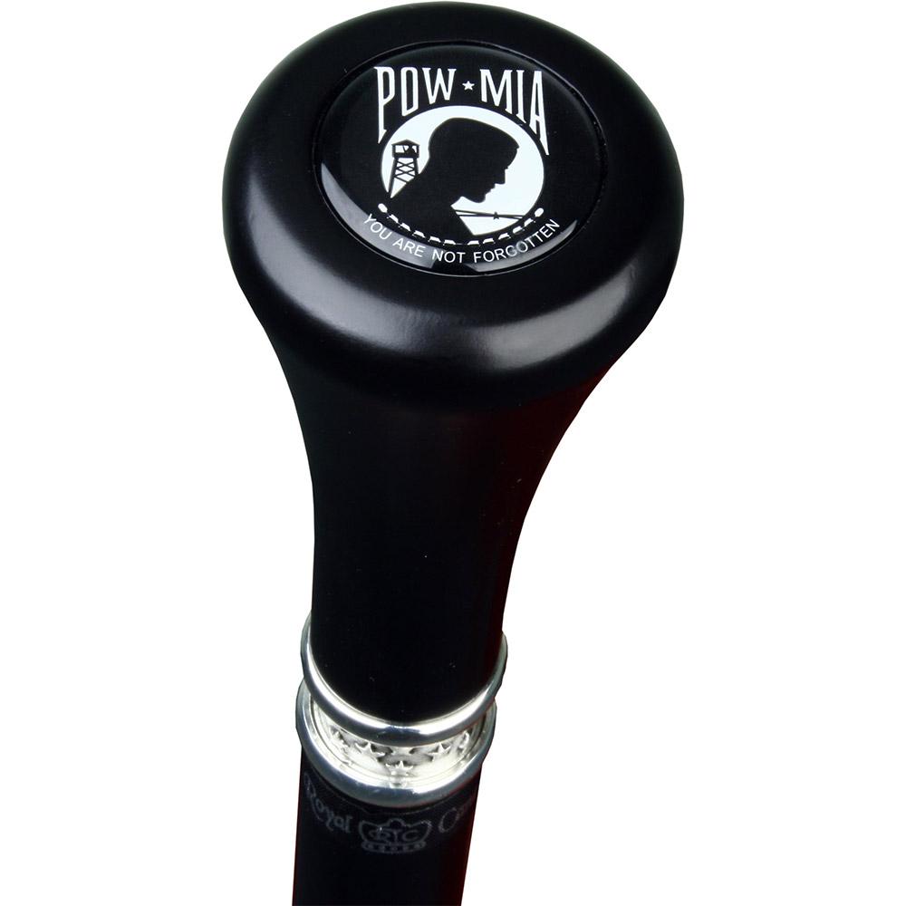 Scratch & Dent POW-MIA Flat Top Walking Stick With Black Beechwood Shaft and Pewter Collar V1314 Clearance Footaction