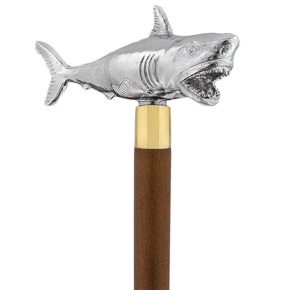 Great White Shark Nickel Plated Handle Cane w/ Custom Shaft & Collar Countdown Package Online