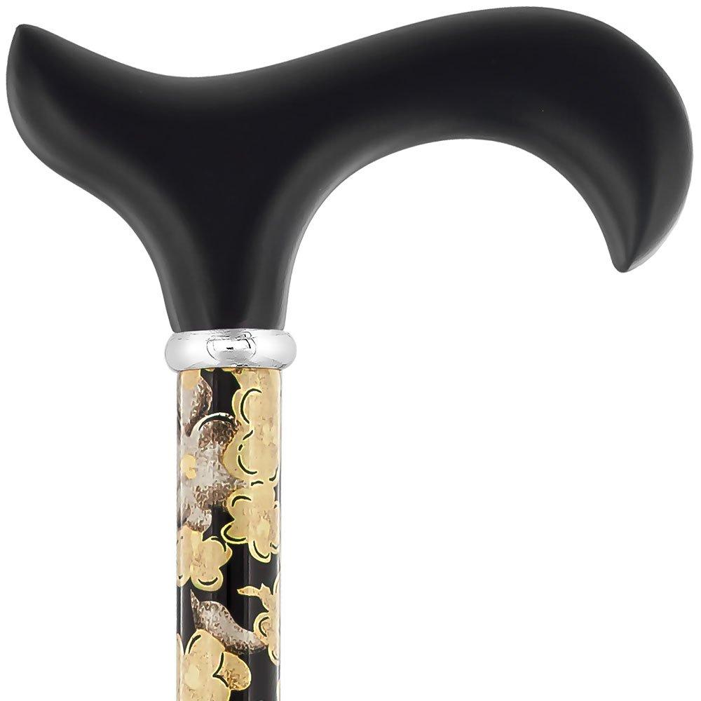 Black and Beige Flowers Adjustable Derby Walking Cane Sale Cheapest Pice