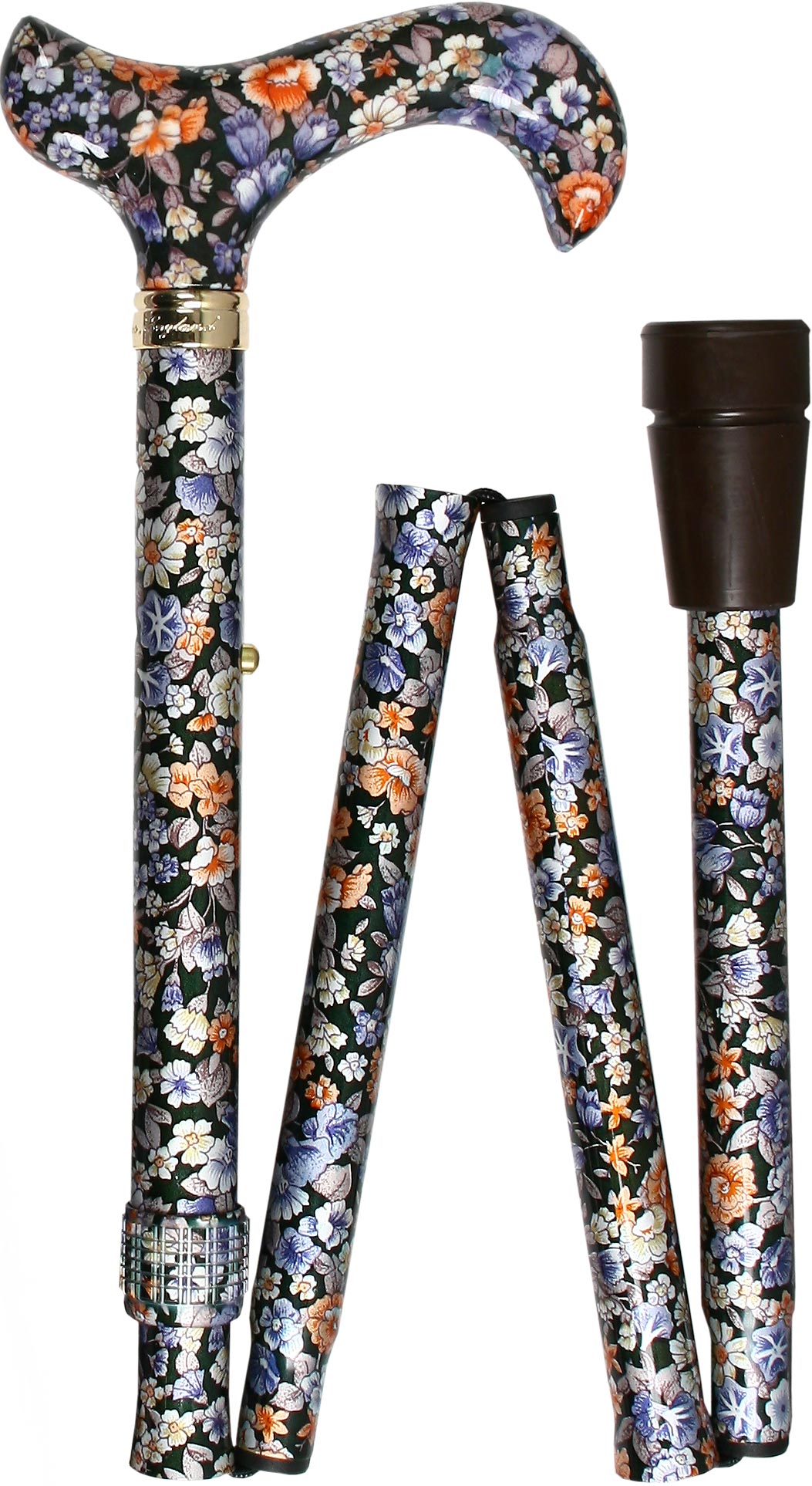 Scratch and Dent Flowers Forever Folding Adjustable Derby Walking Cane With Aluminum Shaft and Brass Collar V1269 Buy Cheap Hot Sale