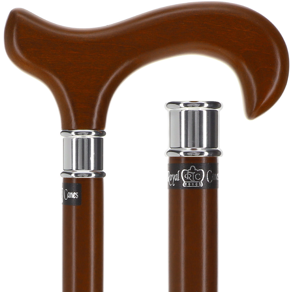 Scratch and Dent House Walnut Stained Beechwood Derby Walking Cane with Stainless Steel Collar V2027 Online Cheap Pice