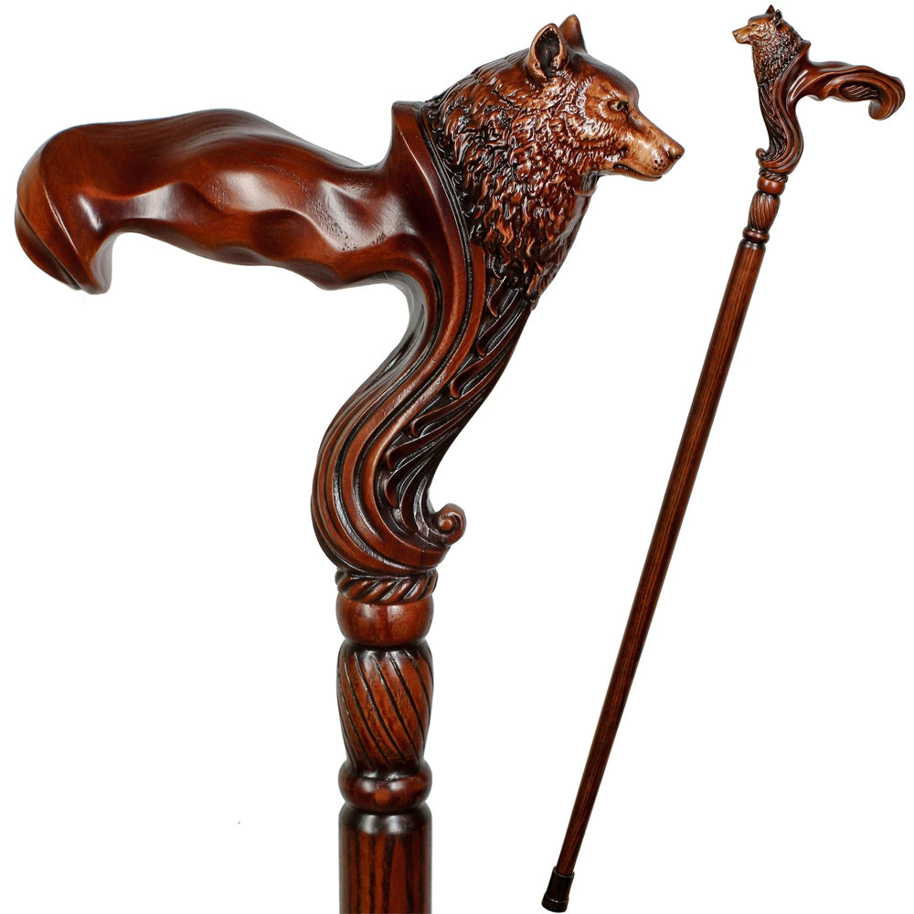 Wolf: Artisan Intricate Detail Hand-Carved Walking Cane Latest Collections For Sale