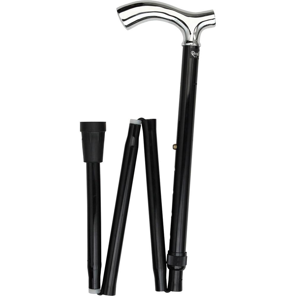 Scratch & Dent Chrome Plated Slim Line Fritz Walking Cane With Folding, Adjustable Black Aluminum Shaft V1806 Clearance Best