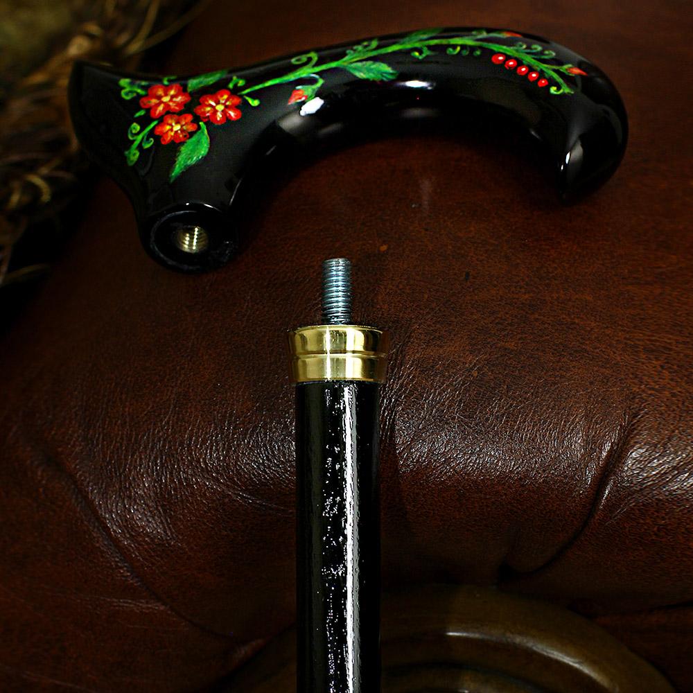 Exquisite Handpainted Flowers on Elegant Black Derby Wood Cane Cheap Sale Professional