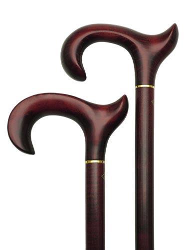 Scratch and Dent Mahogany Stained Extra Length Anatomically Correct Walking Cane With Brass Collar V2135 Clearance Very Cheap