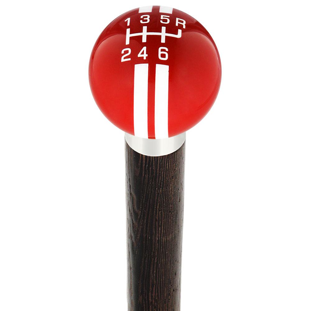 Red & White Rally Shift Round Knob Cane w/ Custom Wood Shaft & Collar Free Shipping Popular