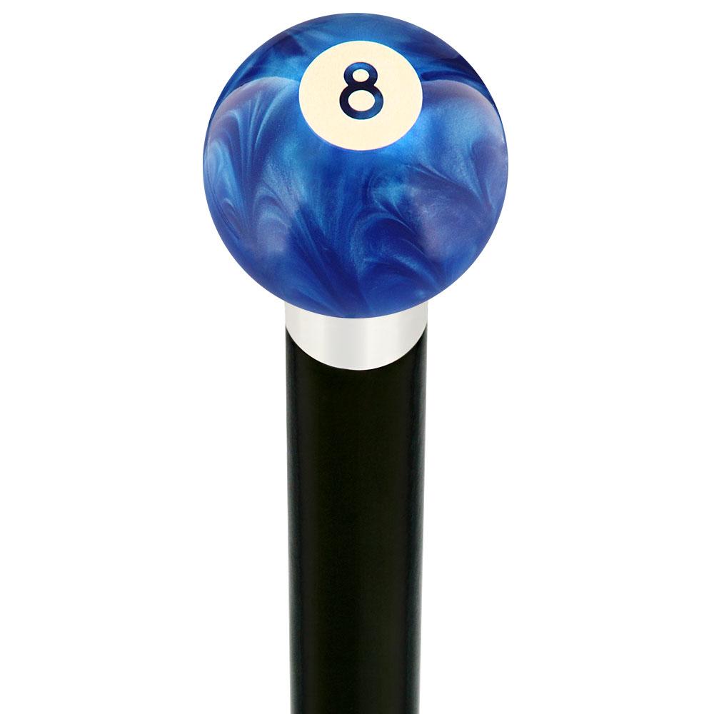 8 Ball Blue Pearl Round Knob Cane w/ Custom Wood Shaft & Collar Discount Latest