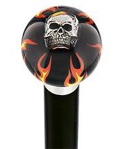 Fire & Brimstone Skull Black Round Knob Cane w/ Custom Wood Shaft & Collar New Styles For Sale