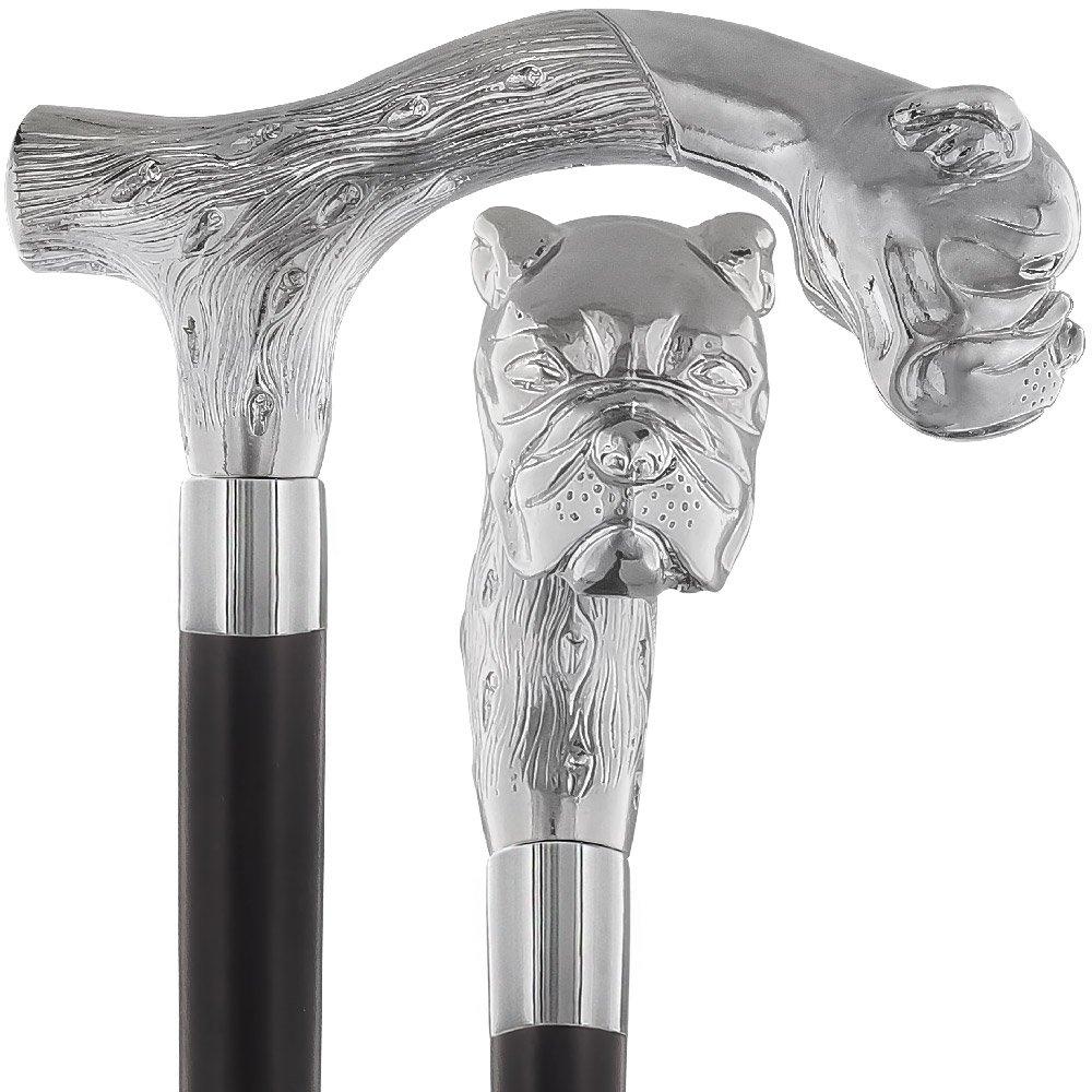 Strong & Courageous Bulldog Nickel Plated Fritz Handle Cane w/ Custom Shaft & Collar Pictures For Sale