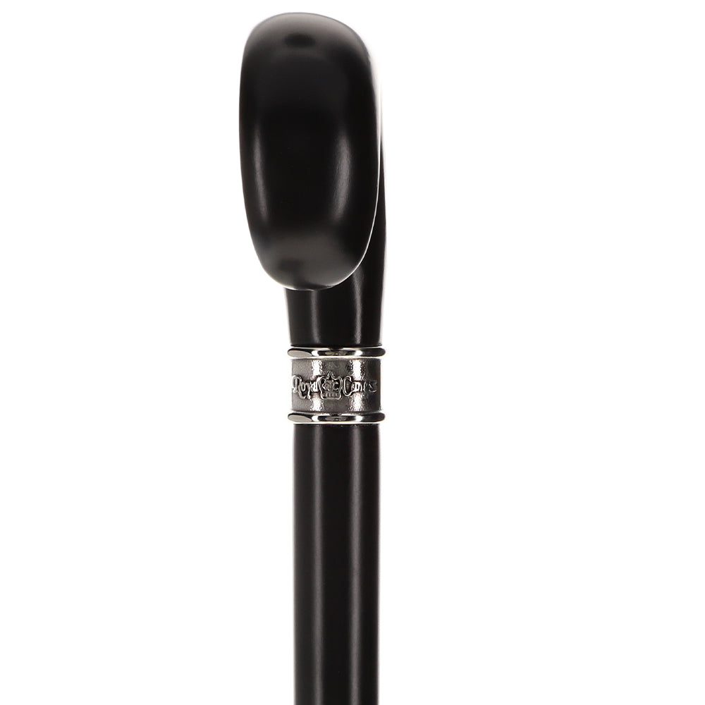 Hand-Specific Black Ergonomic Derby Cane: Silver Collar Quality Free Shipping Low Pice