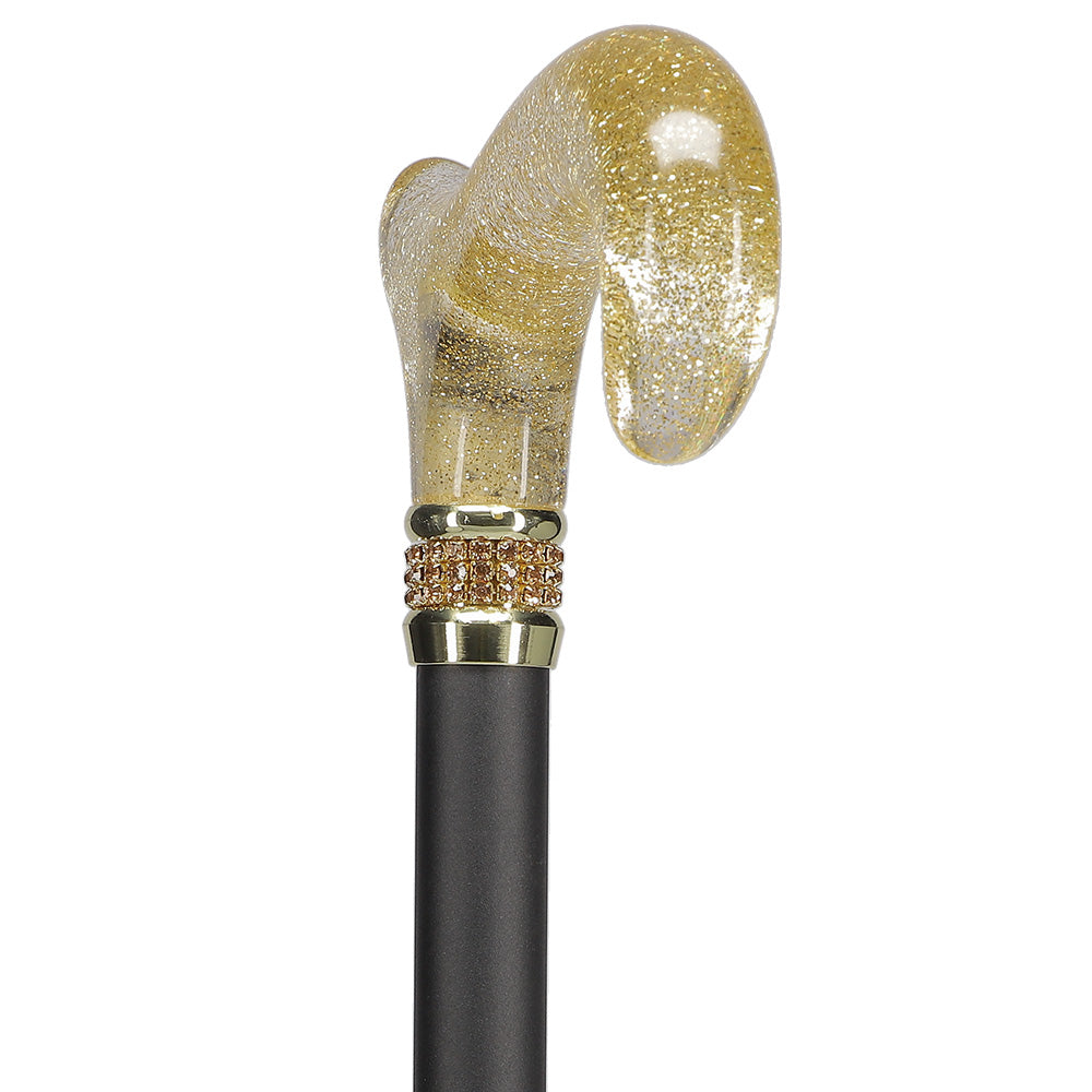 Gold Sparkle Designer Glitter Derby Handle Walking Cane w/ Rhinestone Collar Great Deals Sale Online