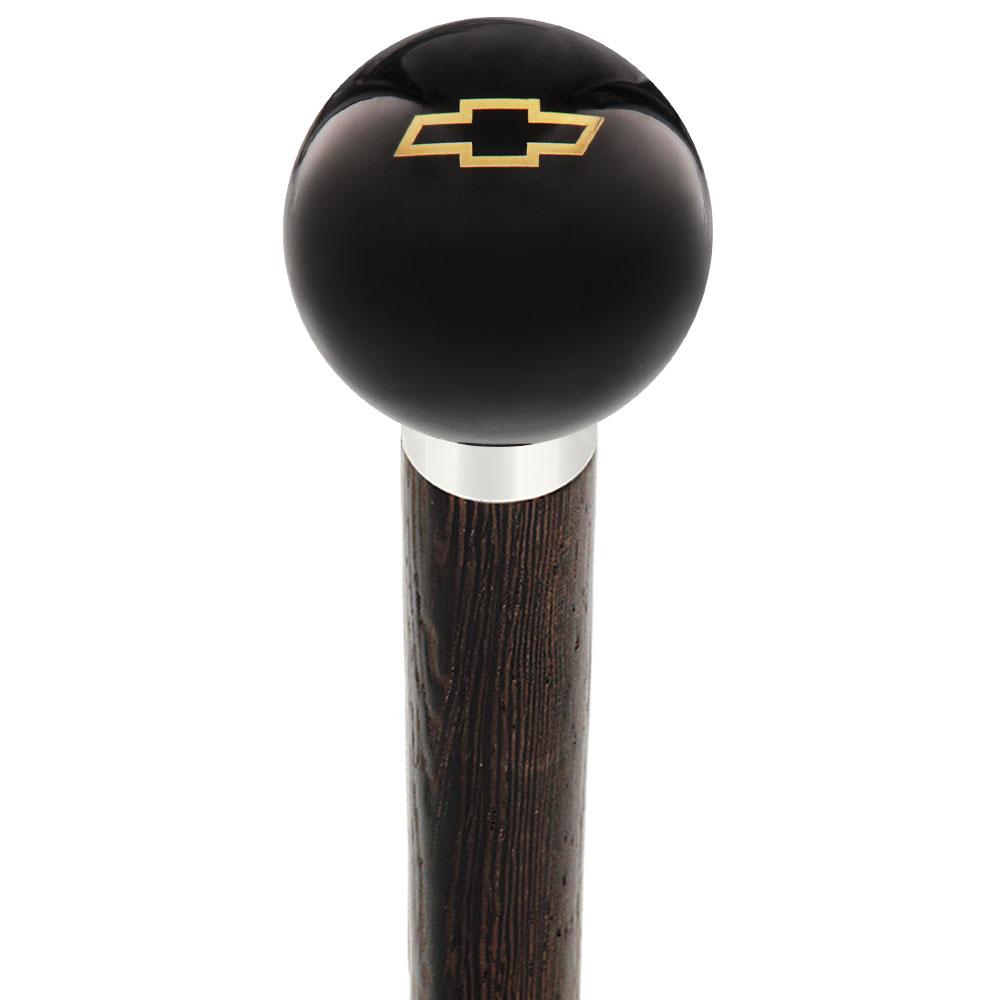 Licensed Chevy Classic Emblem Black Round Knob Cane w/ Custom Wood Shaft & Collar Low Cost Cheap Pice