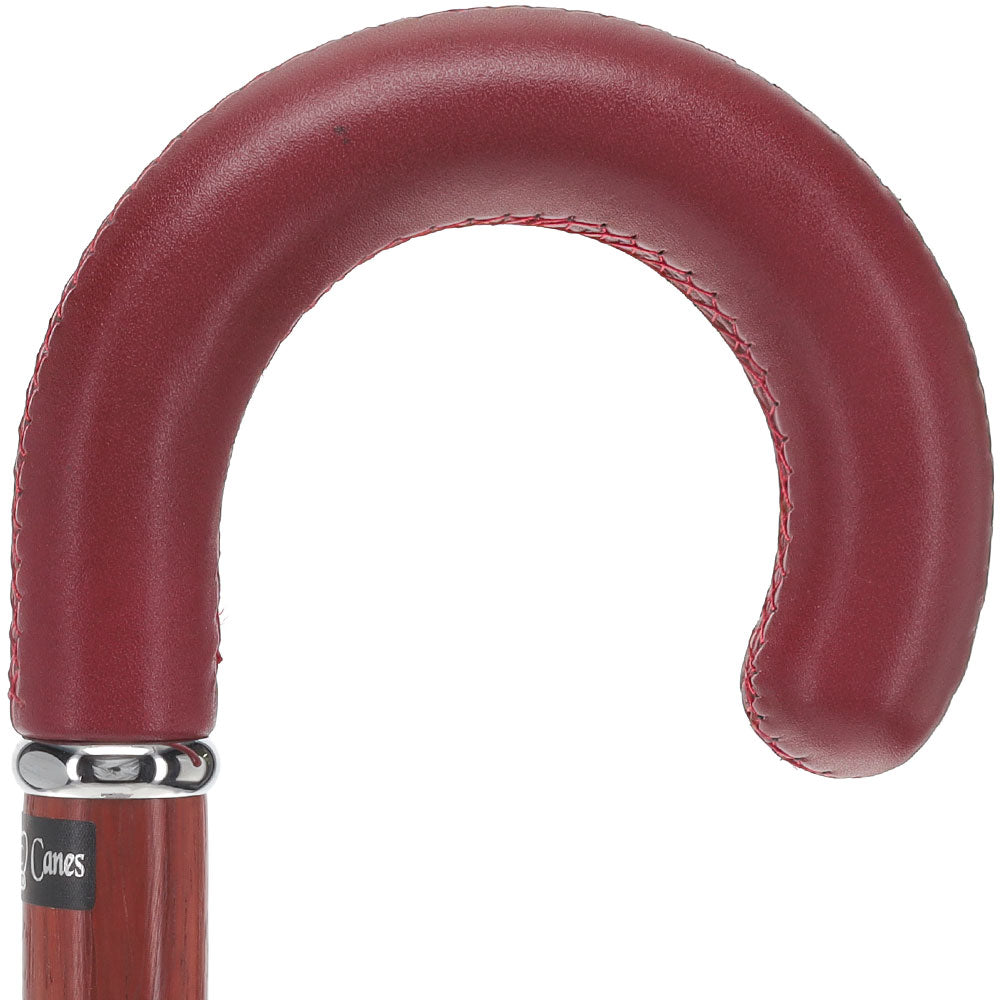 Soft Genuine Leather Grip: Burgundy Tourist Cane, Padauk Shaft Discount Brand New Unisex