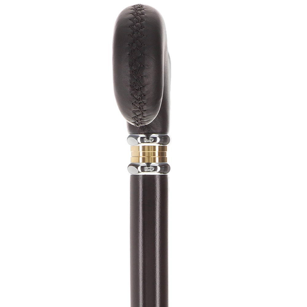 Soft Genuine Leather Grip Derby Cane: Sleek Black Beechwood Shaft Cheap Pices Authentic