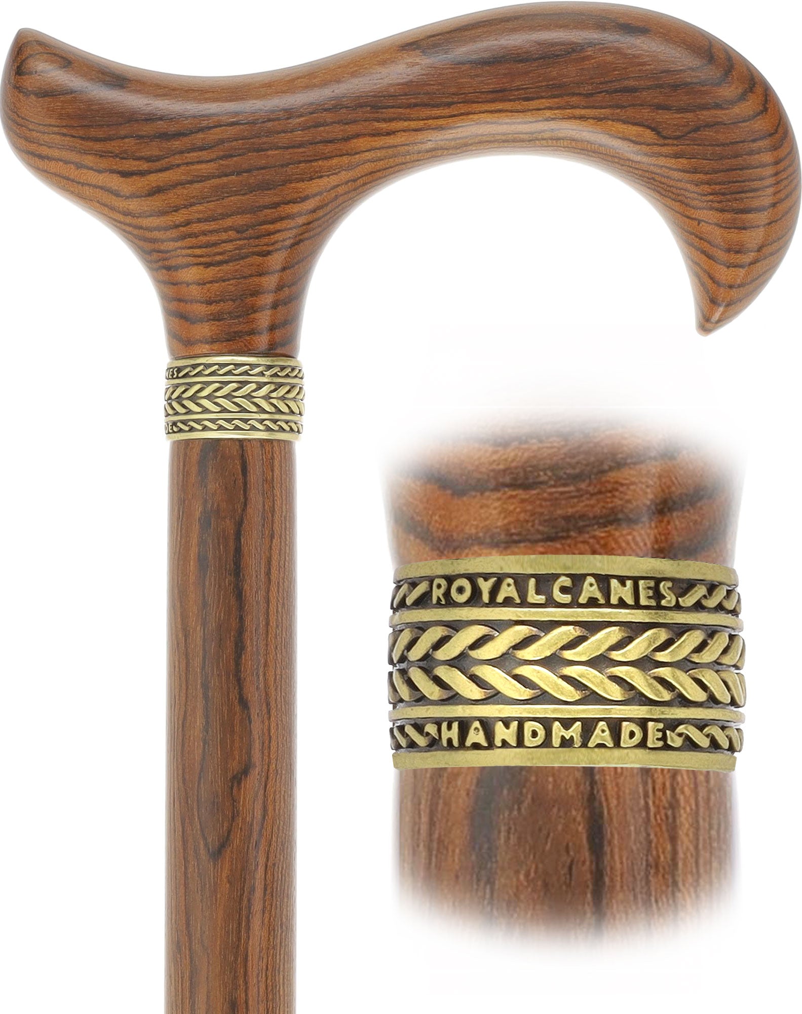 Luxury Natural Bocote Wood Derby Cane - Nature's Design Gold Pewter Collar Find Great For Sale