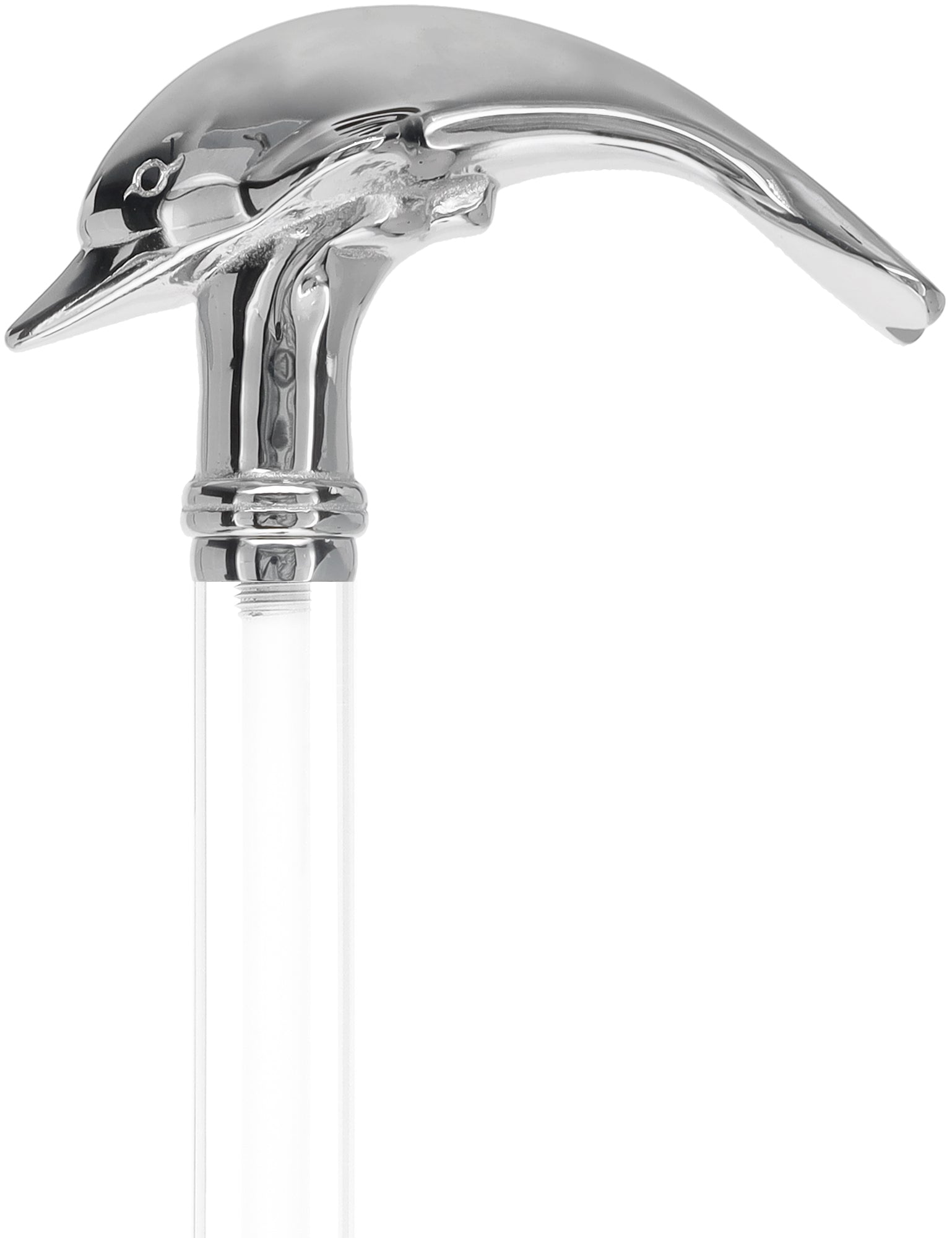 Crystal Elegance Chrome Dolphin Cane with Invisible Acrylic Shaft Options Popular Online