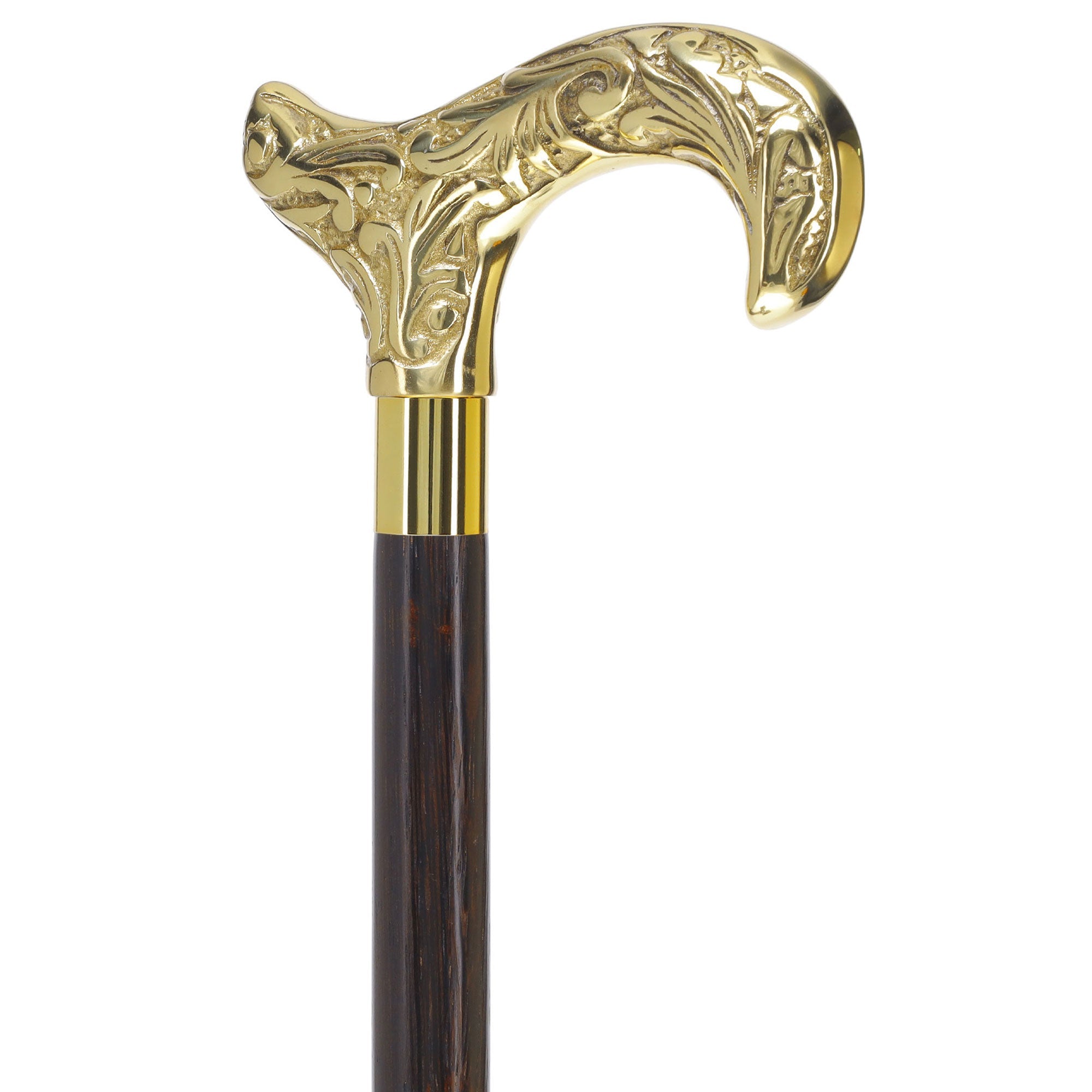 Scratch and Dent Brass Derby Handle Walking Cane w/ Brown Beechwood Shaft and Aluminum Gold Collar V2112 Outlet Countdown Package
