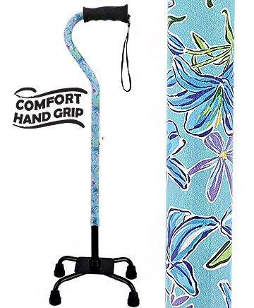 Light Blue Vivienne May Convertible Quad Base Walking Cane with Comfort Grip - Adjustable Shaft Wide Range Of Cheap Online