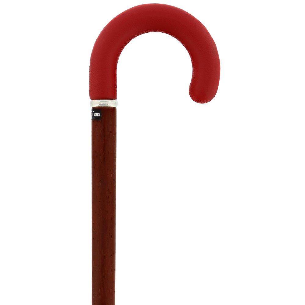 Scratch and Dent Burgundy Leather Tourist Walking Cane With Padauk Wood Shaft and Silver Collar V1579 Discount For Nice