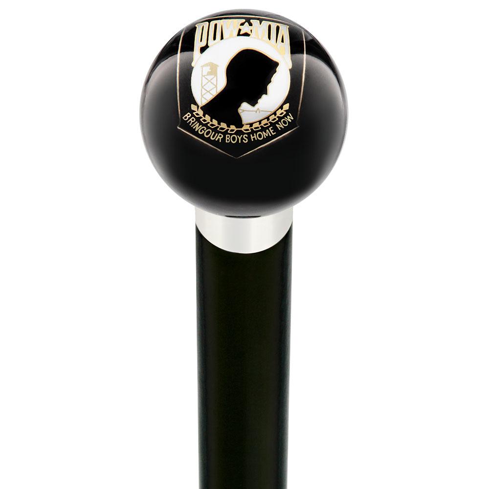 POW-MIA Black Round Knob Cane w/ Custom Wood Shaft & Collar Buy Cheap Pice