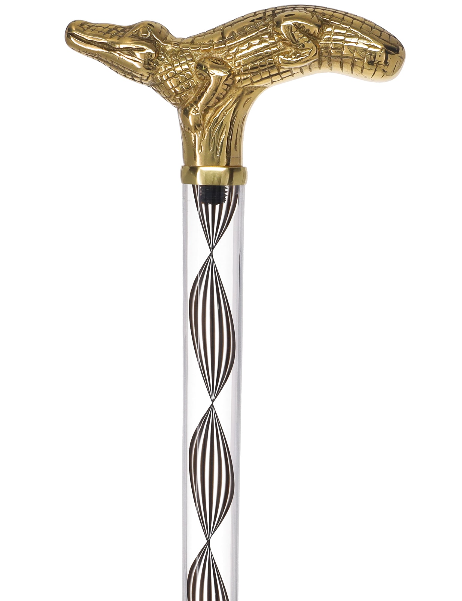 Crystal Elegance Brass Alligator Cane with Invisible Acrylic Shaft Options Low Pice For Sale