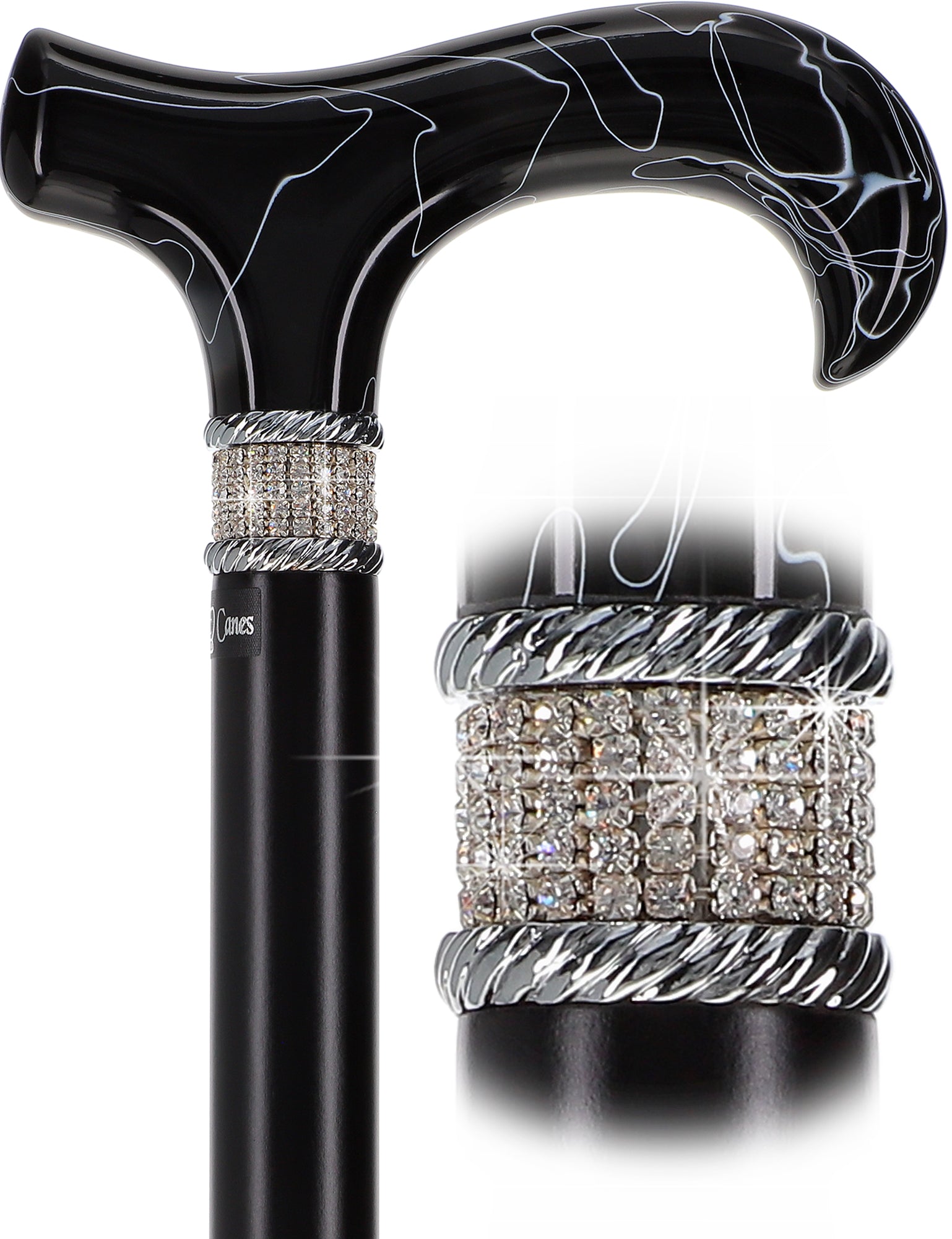 Extra Long Black Designer Cane: Rhinestones, Pearlescent Handle Manchester Cheap Pice