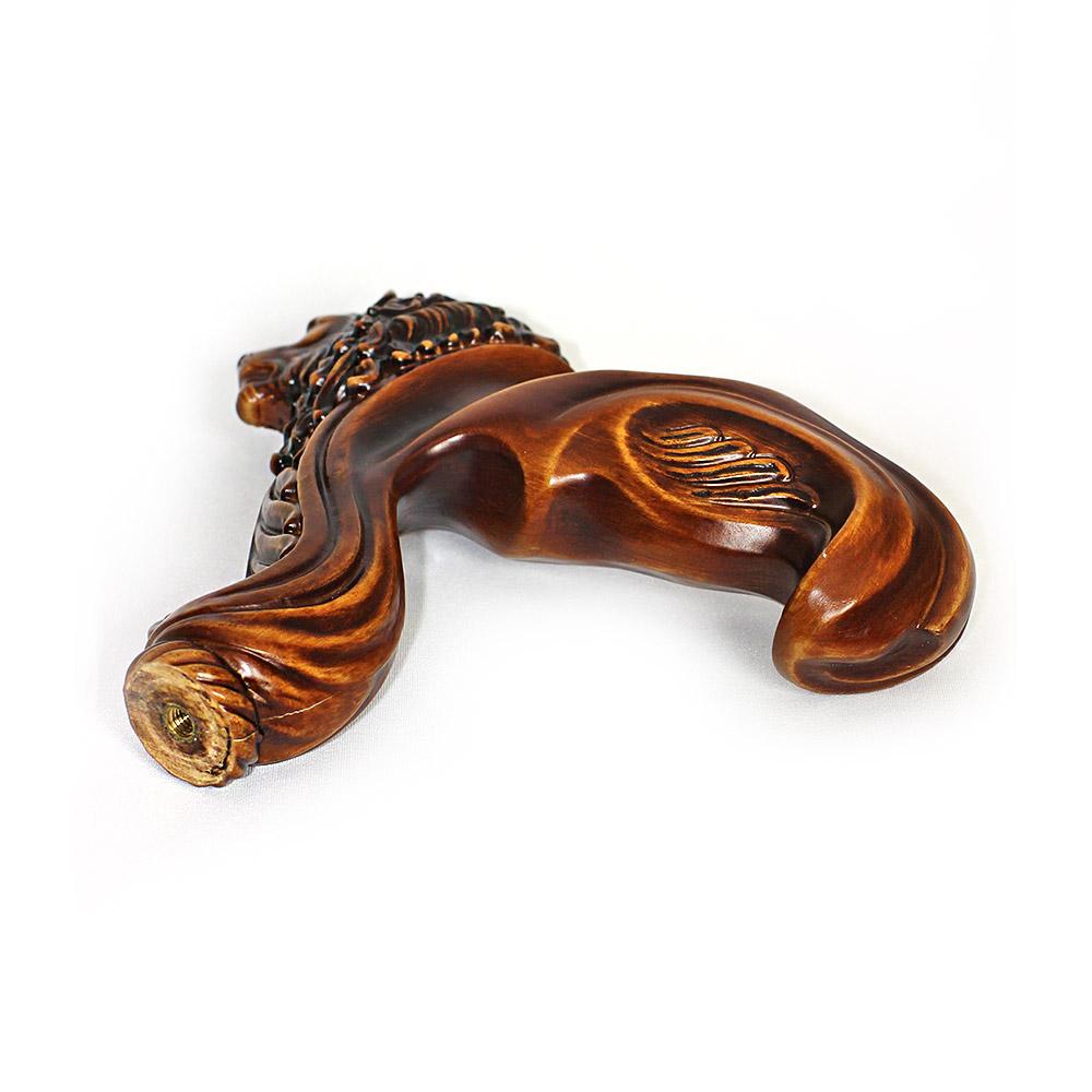 Lion Head: Artisan Intricate Handcarved Wood Cane (Right Hand) Limited Edition Sale Online