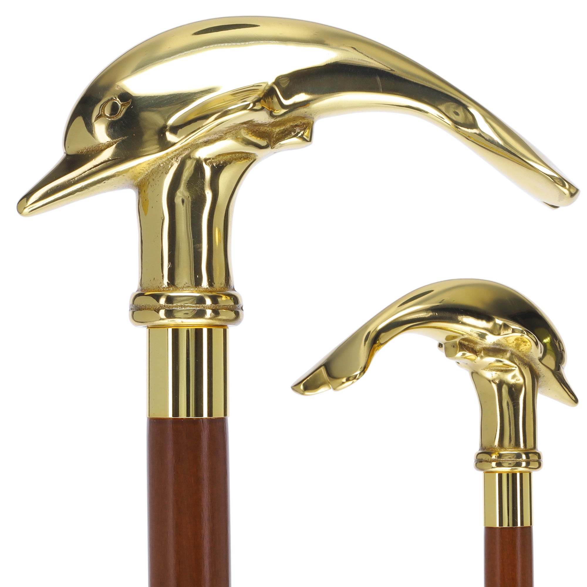 Premium Brass Dolphin Handle Walking Cane: Custom Shaft & Collar Cheap Discount Sale