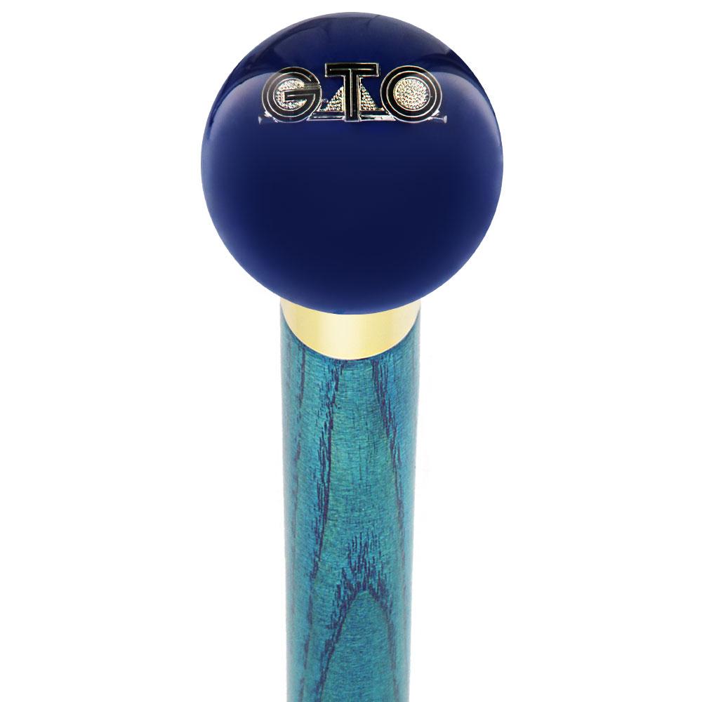 GTO Car Emblem Dark Blue Round Knob Cane w/ Custom Color Ash Shaft & Collar Discount Shop For