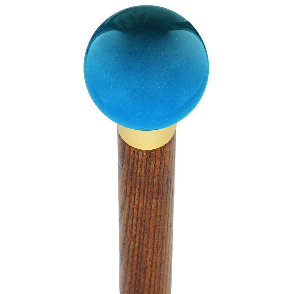 Ocean Blue Metallic Round Knob Cane w/ Custom Wood Shaft & Collar Free Shipping Pick A Best